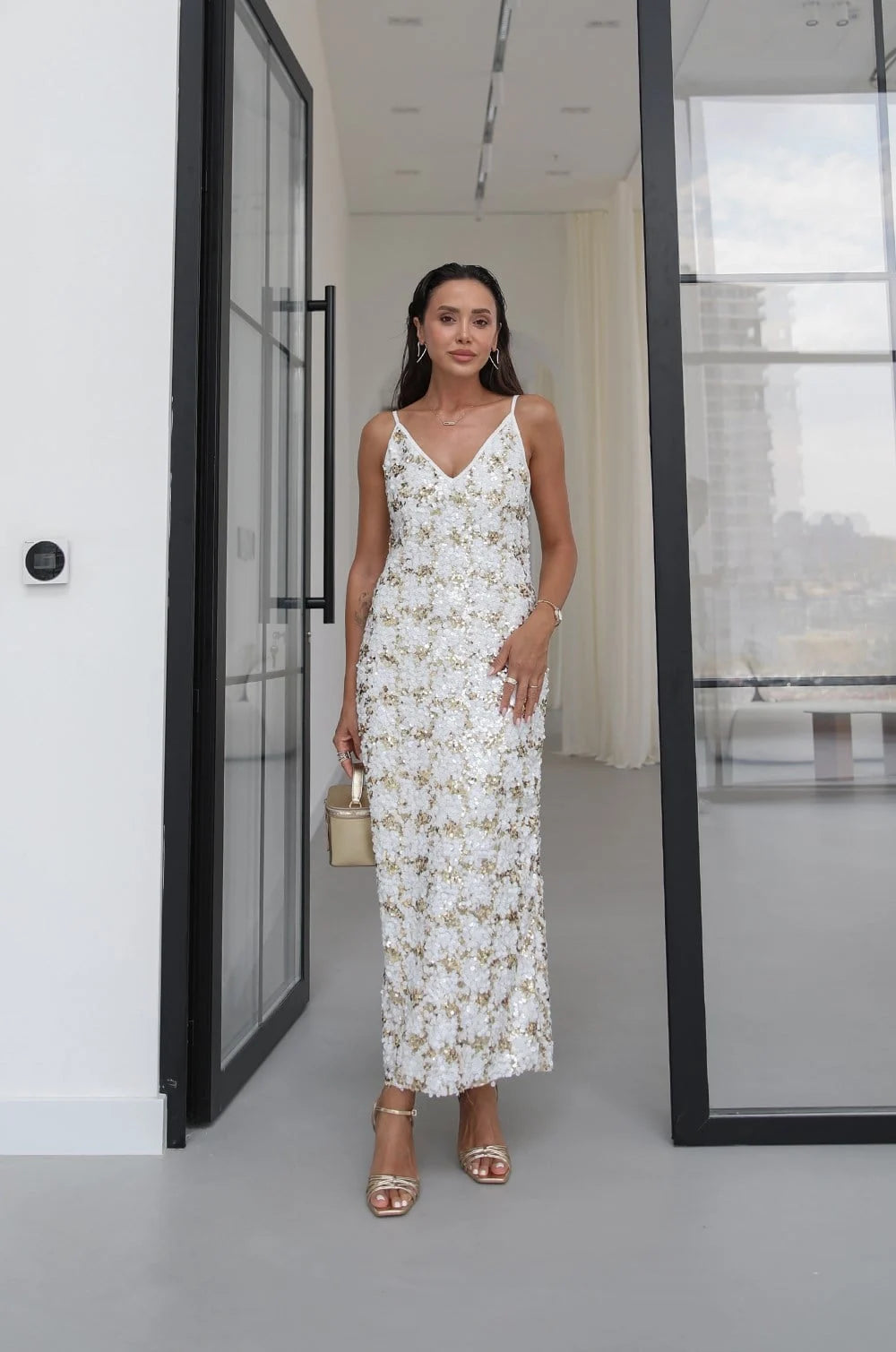 Gold Shine Sequin Midi Haljina
