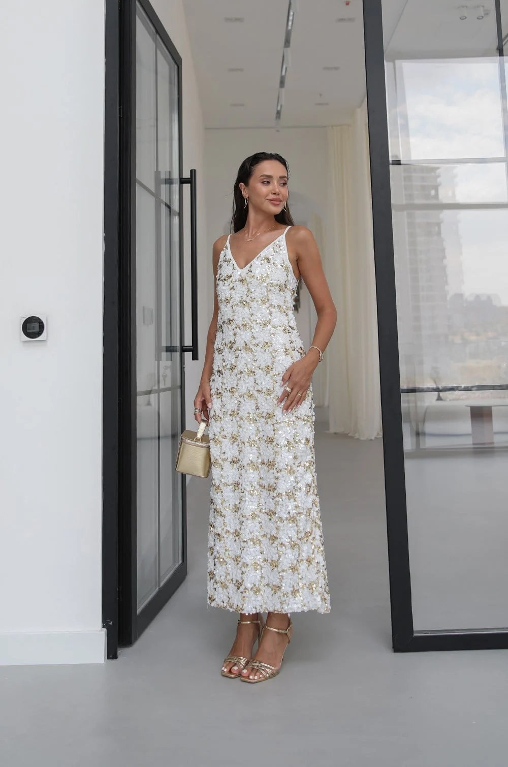 Gold Shine Sequin Midi Haljina