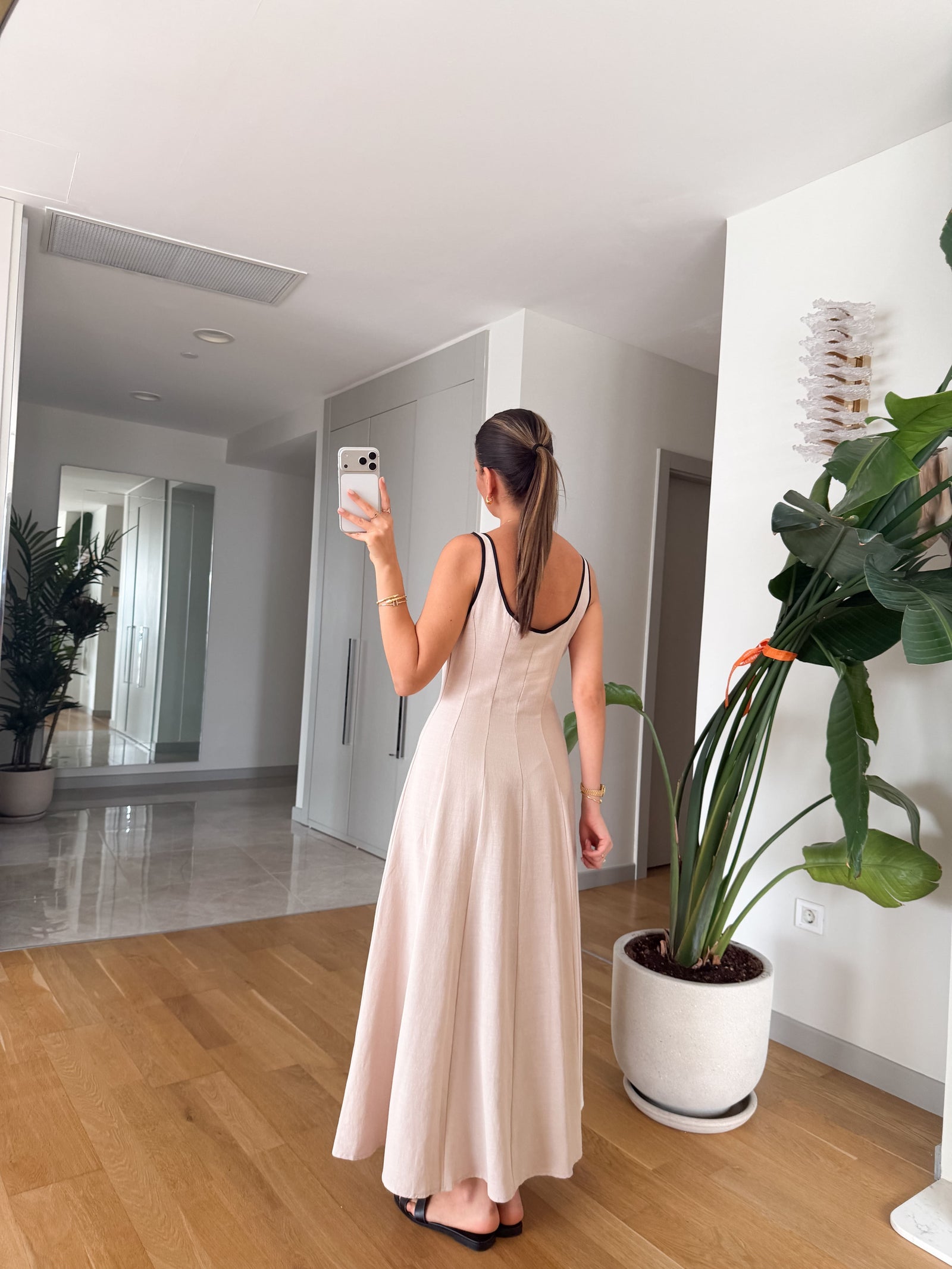 LINEN CONTRAST PIPING DRESS - VIŠE BOJA