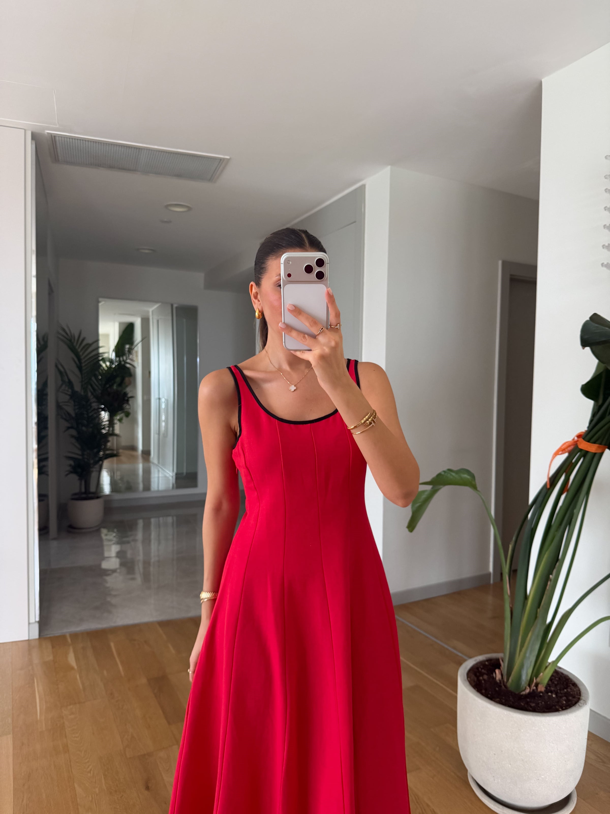 LINEN CONTRAST PIPING DRESS - VIŠE BOJA