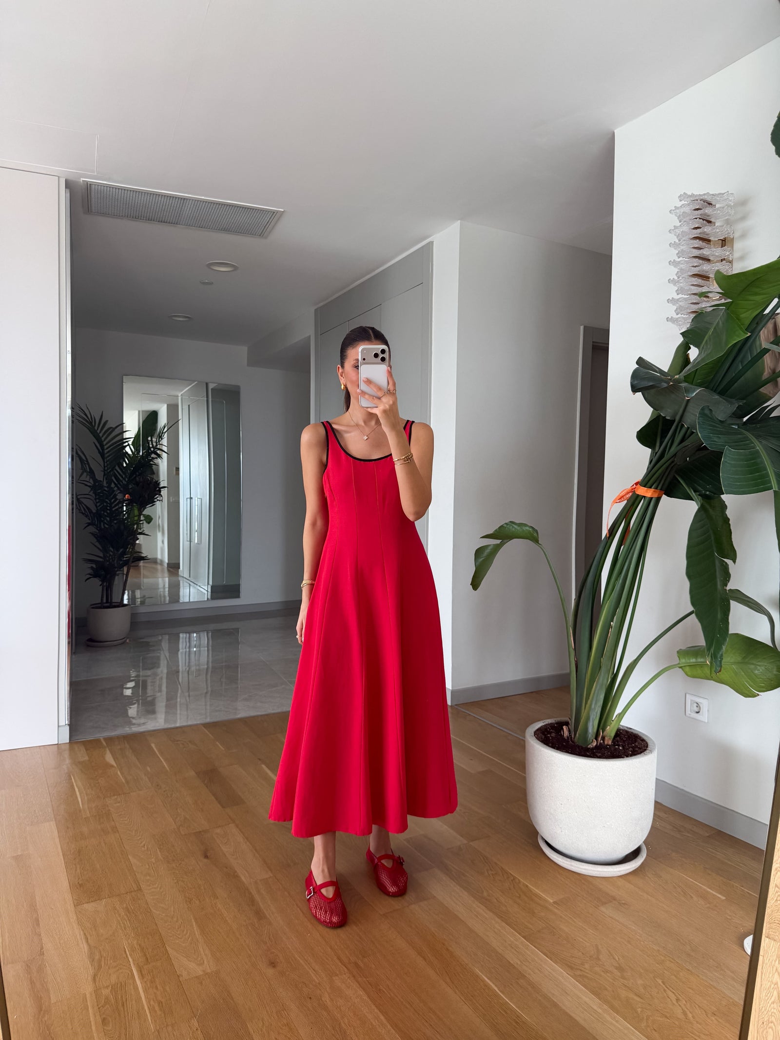 LINEN CONTRAST PIPING DRESS - VIŠE BOJA