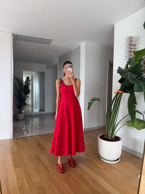 LINEN CONTRAST PIPING DRESS - VIŠE BOJA