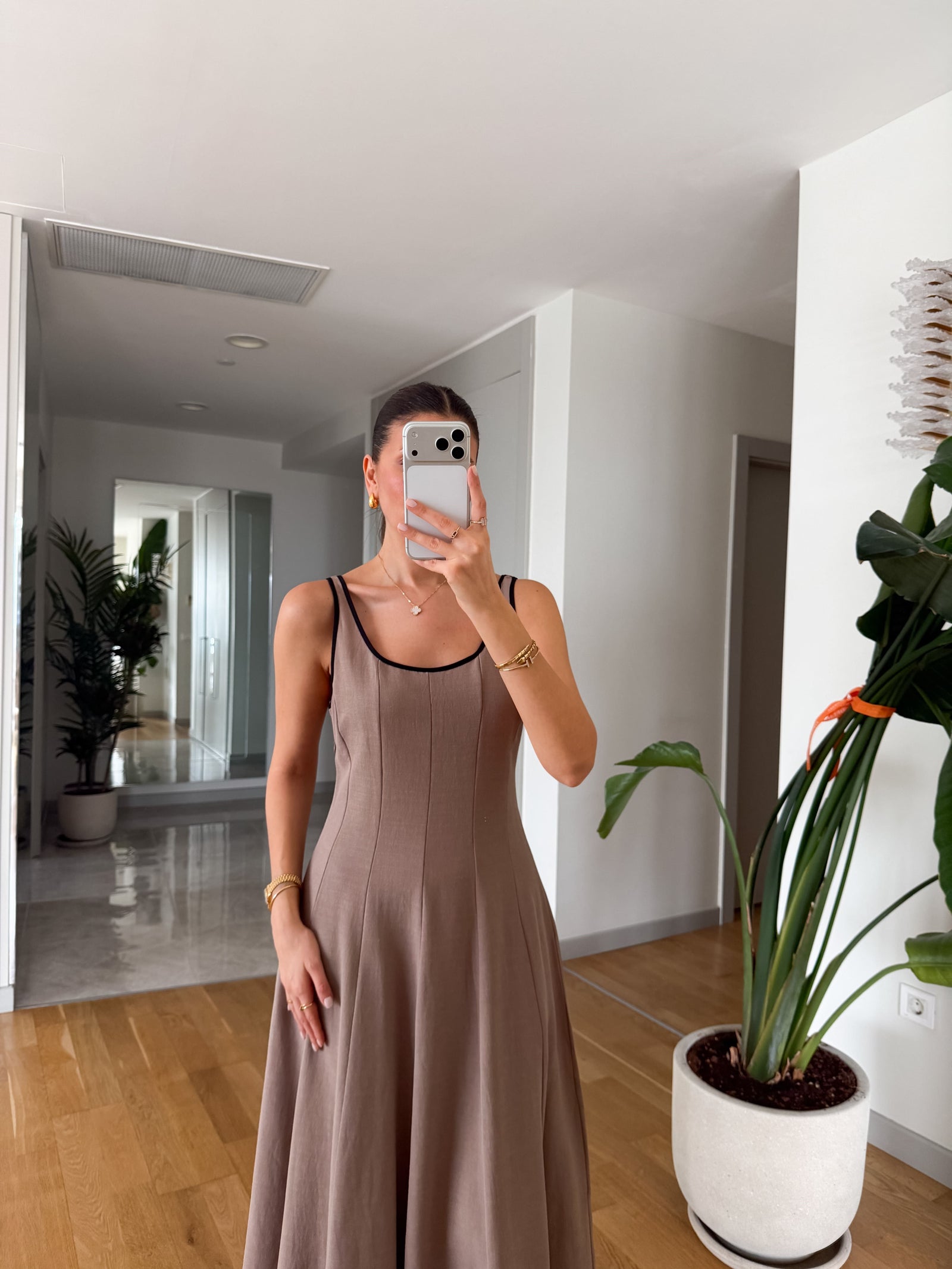 LINEN CONTRAST PIPING DRESS - VIŠE BOJA