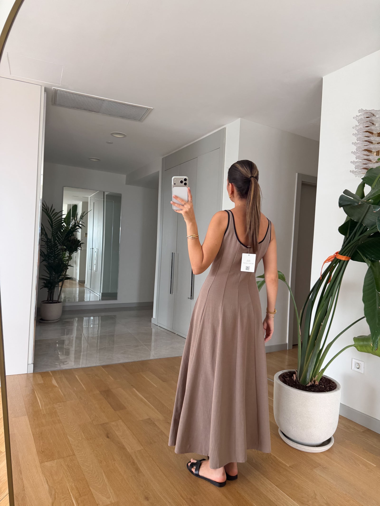 LINEN CONTRAST PIPING DRESS - VIŠE BOJA