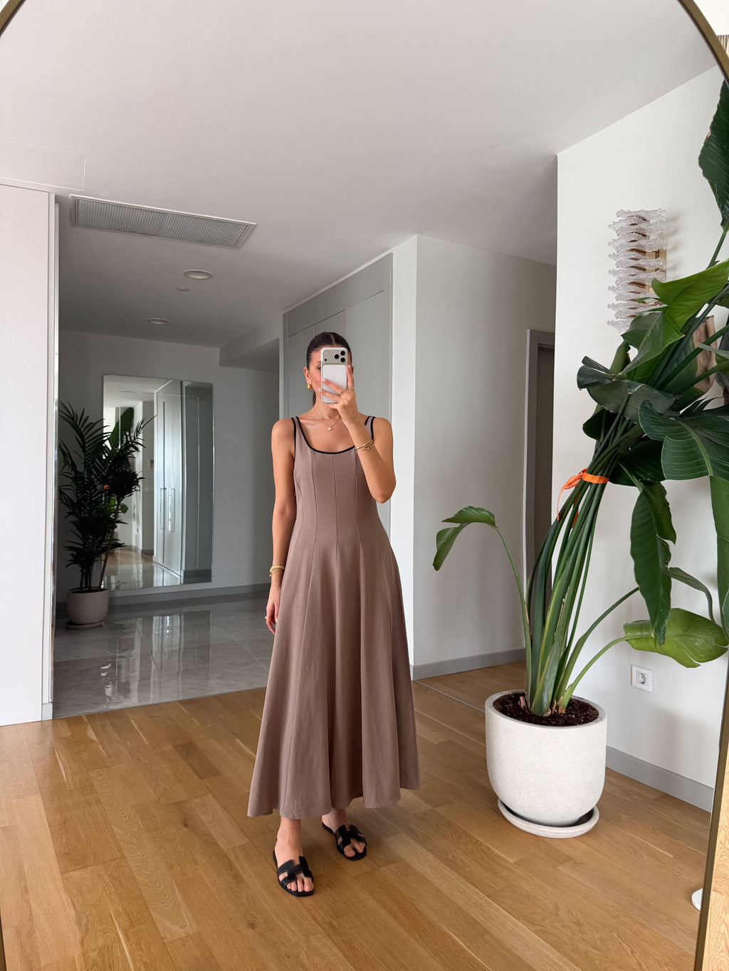 LINEN CONTRAST PIPING DRESS - VIŠE BOJA