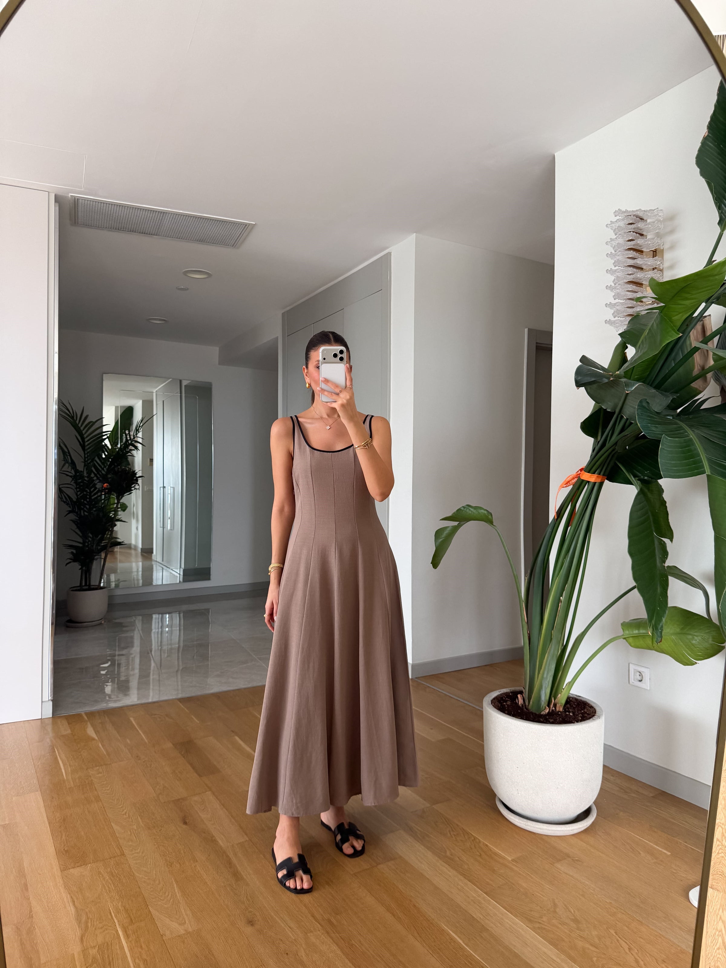 LINEN CONTRAST PIPING DRESS - VIŠE BOJA