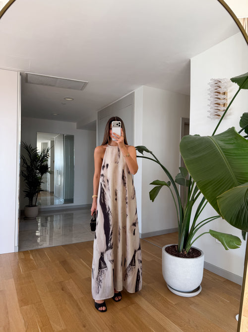 Abstract Linen-Blend Maxi Haljina