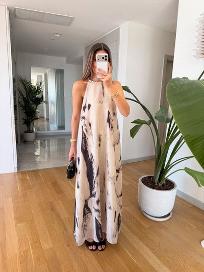Abstract Linen-Blend Maxi Haljina