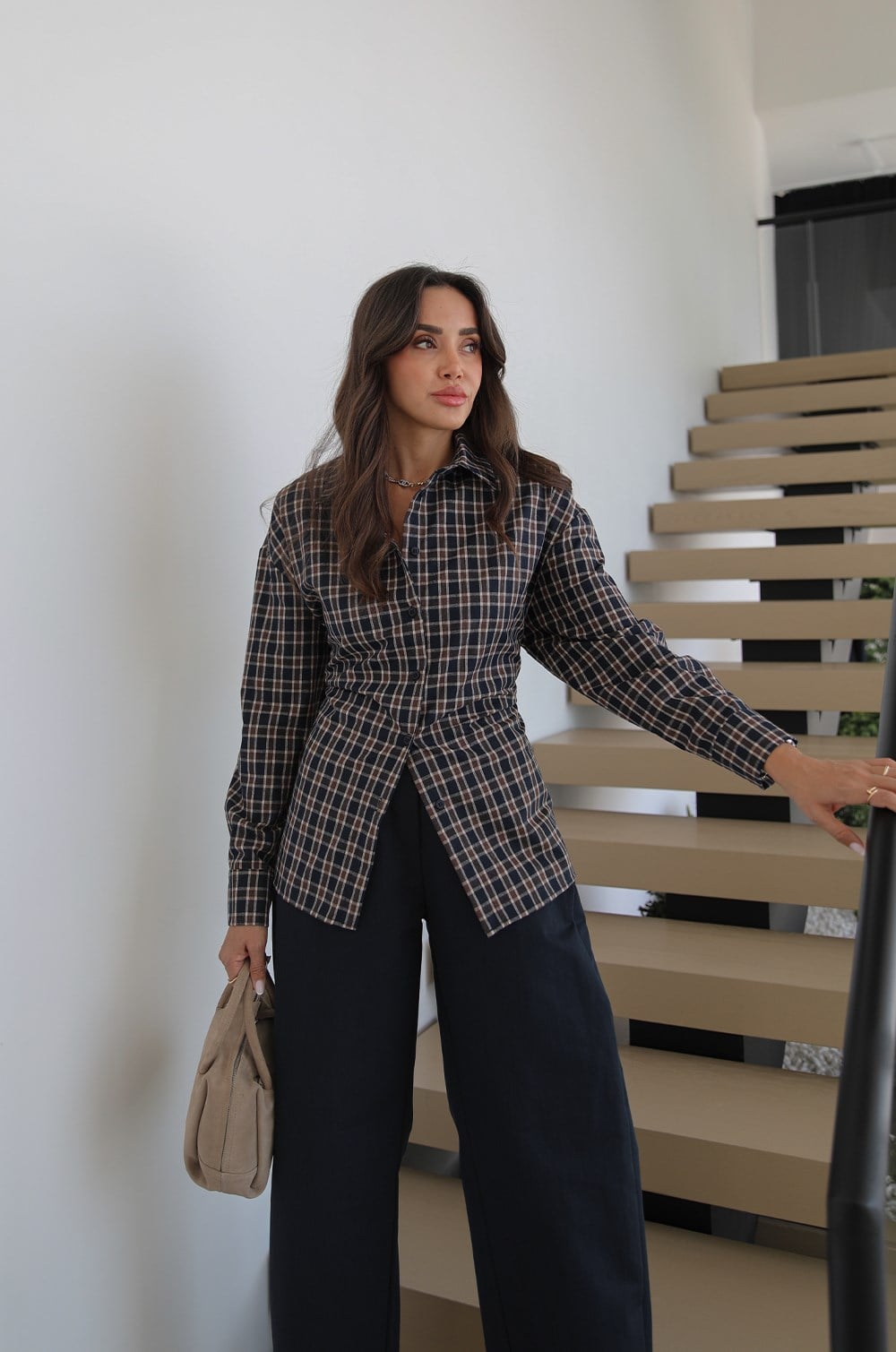 BROWN CHECK TIE-BACK SHIRT - dodatna fotografija 2