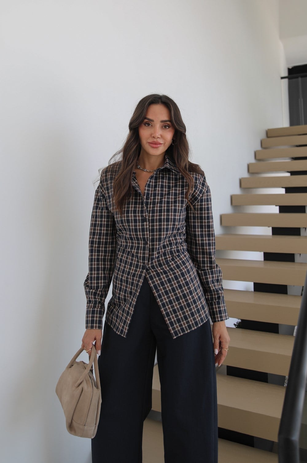 BROWN CHECK TIE-BACK SHIRT - dodatna fotografija 3