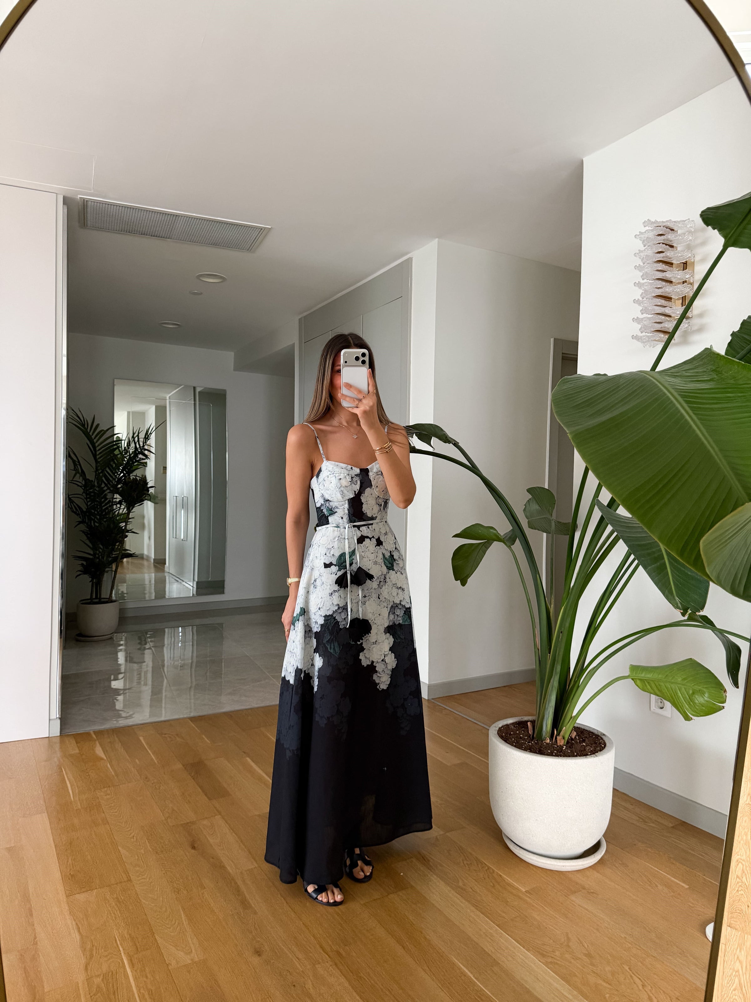 Floral Bustier Dress - Black & White