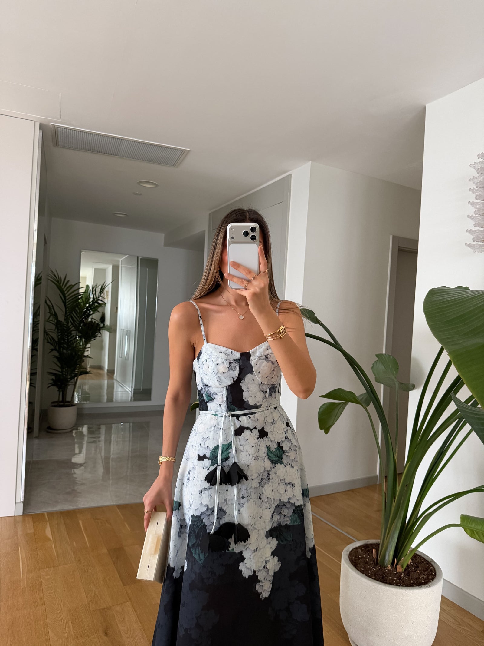 Floral Bustier Dress - Black & White