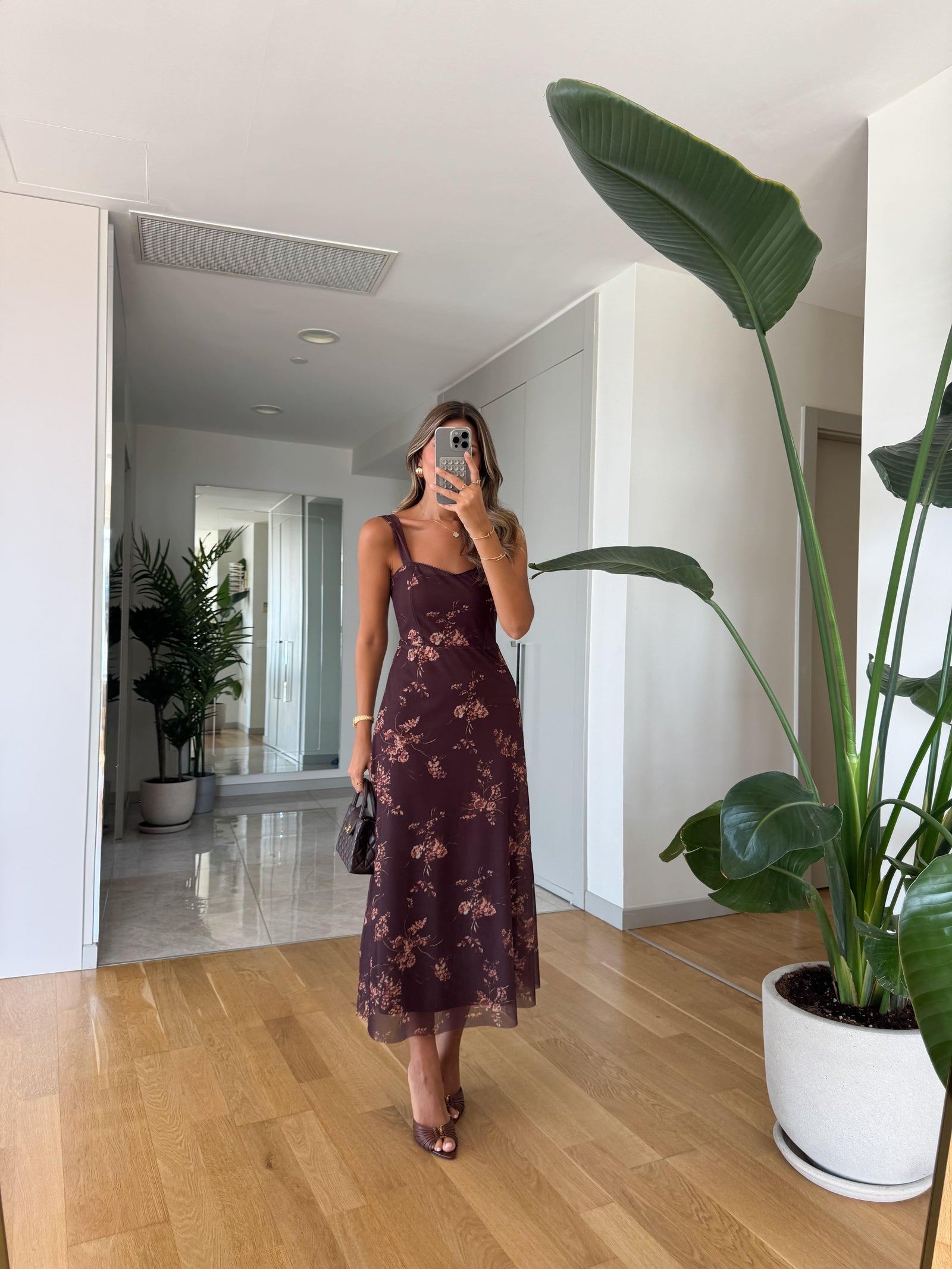 Cvetna Midi Haljina - Brown