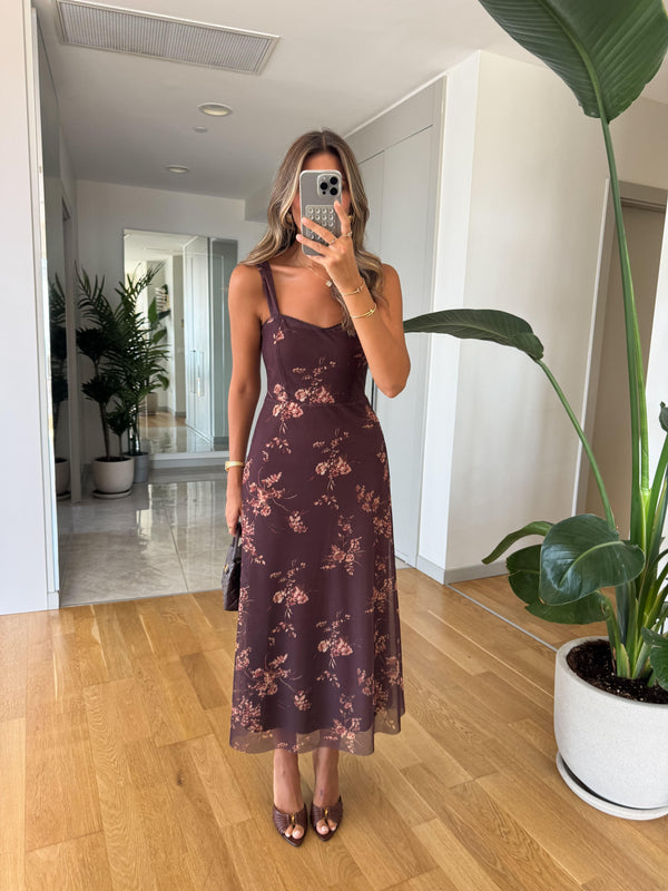 Cvetna Midi Haljina - Brown