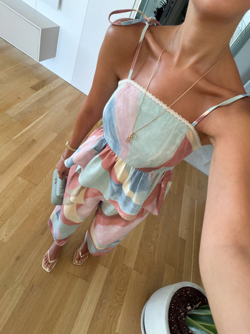 Amara Keten Komplet – Top na Bretele i Široke Pantalone