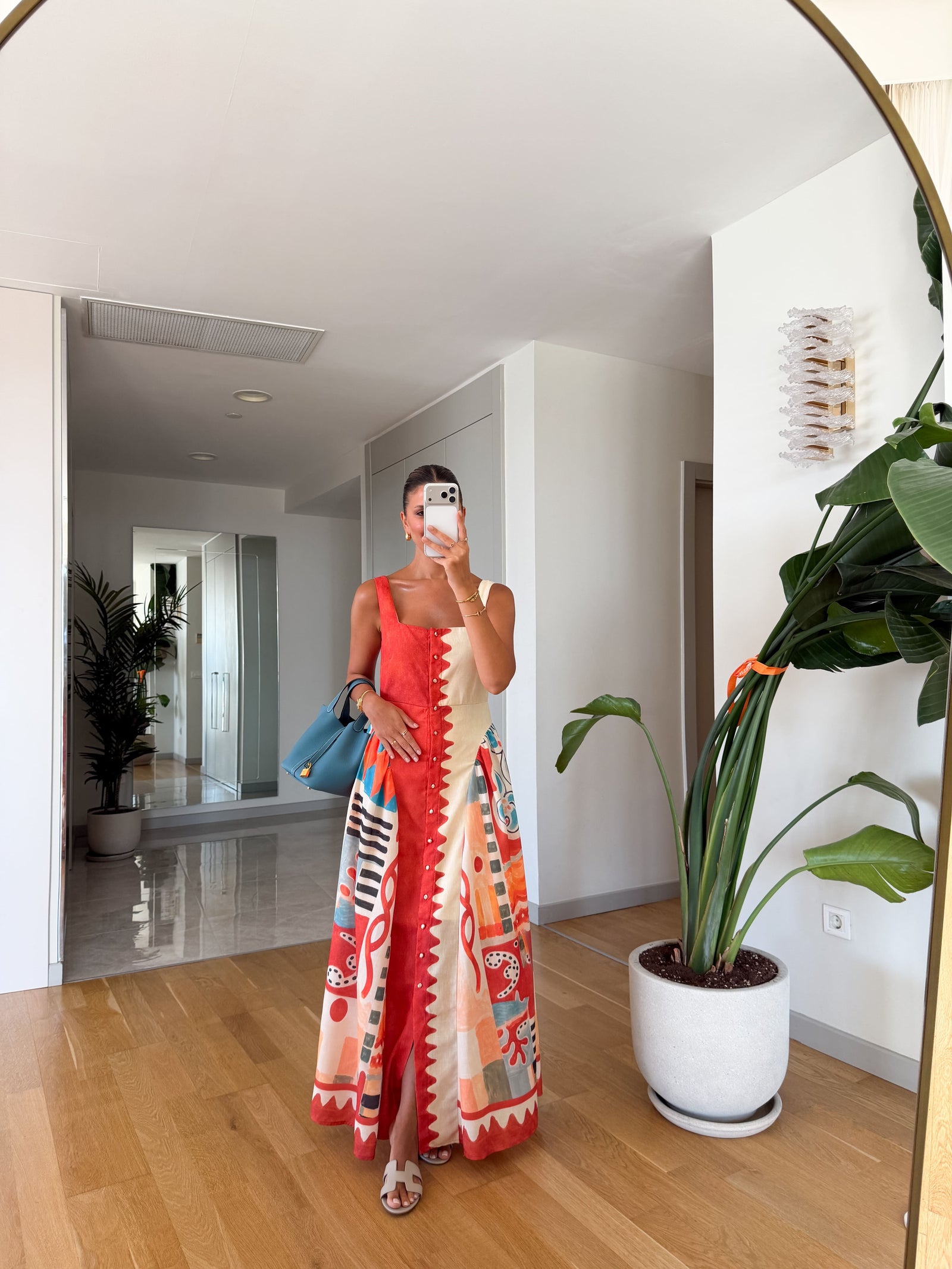 Multicolor Patterned Linen Dress