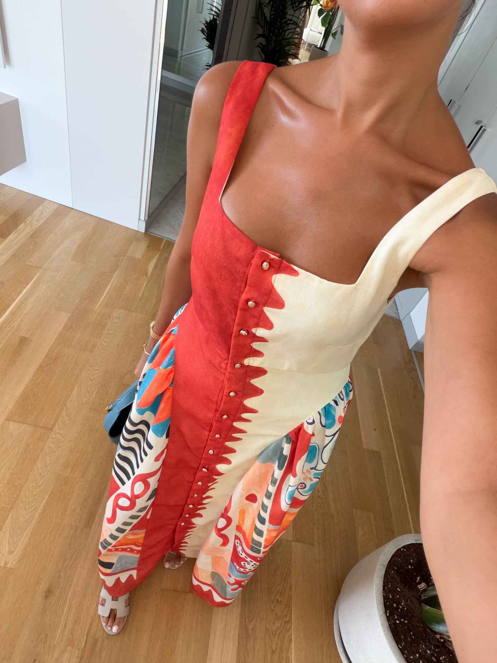 Multicolor Patterned Linen Dress