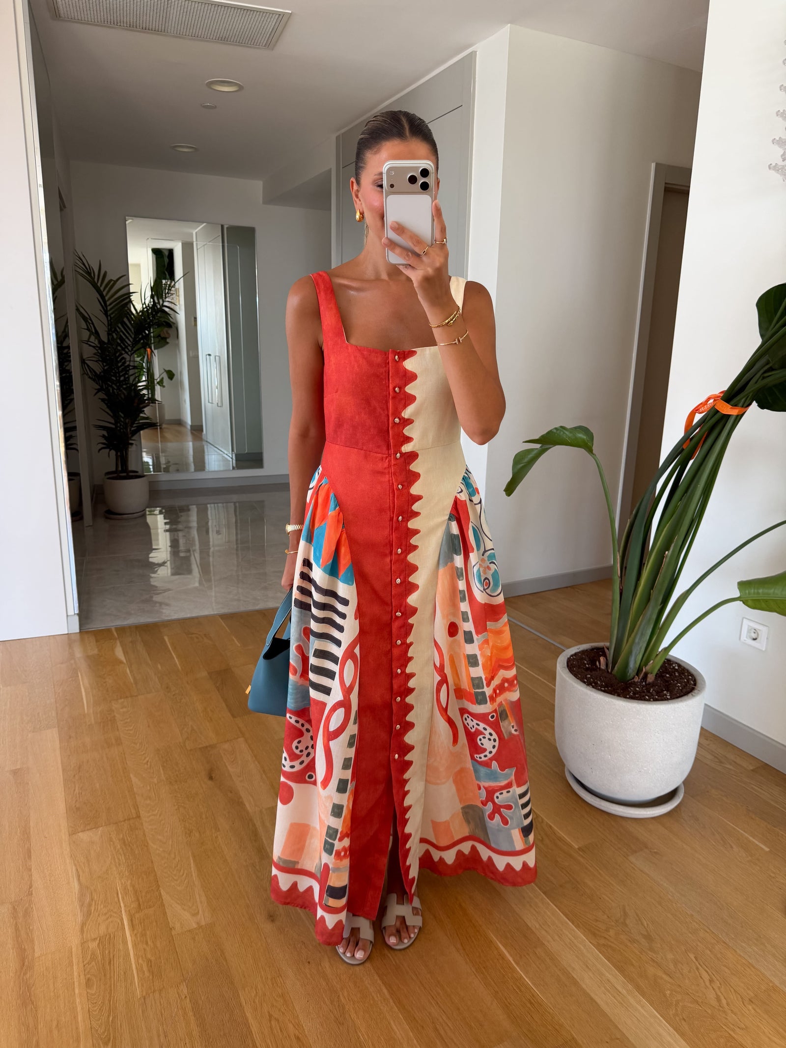 Multicolor Patterned Linen Dress
