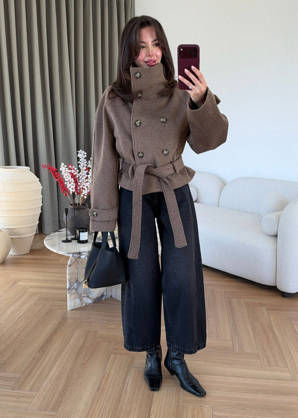 FH BRAND – BROWN WOOL SHORT COAT, fotografija 2