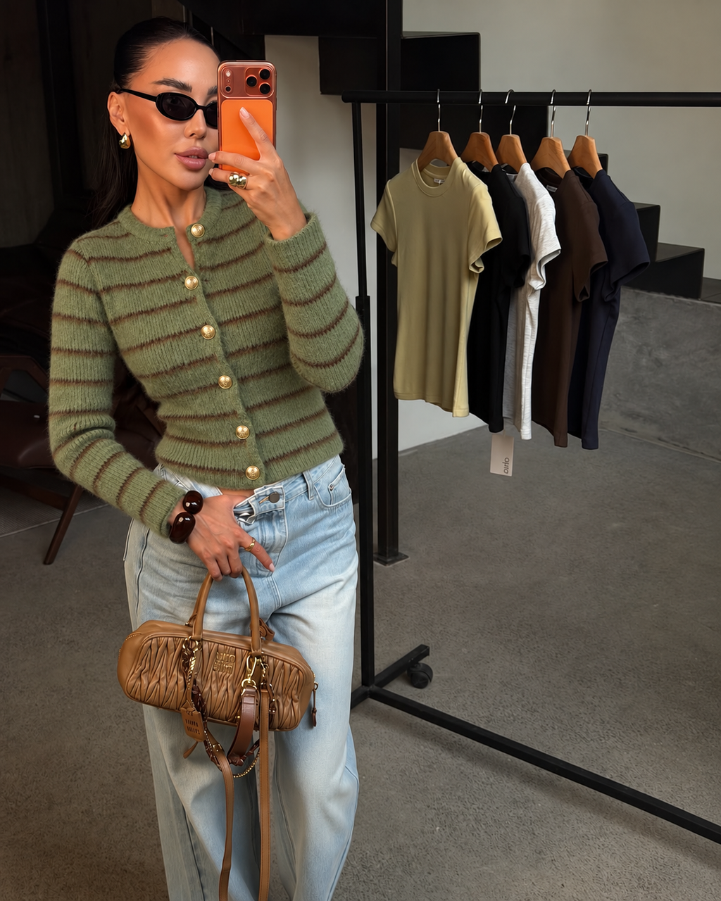 CLOUD STRIPE GOLD BUTTON CARDIGAN – SAGE GREEN 1