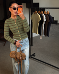 CLOUD STRIPE GOLD BUTTON CARDIGAN – SAGE GREEN 1
