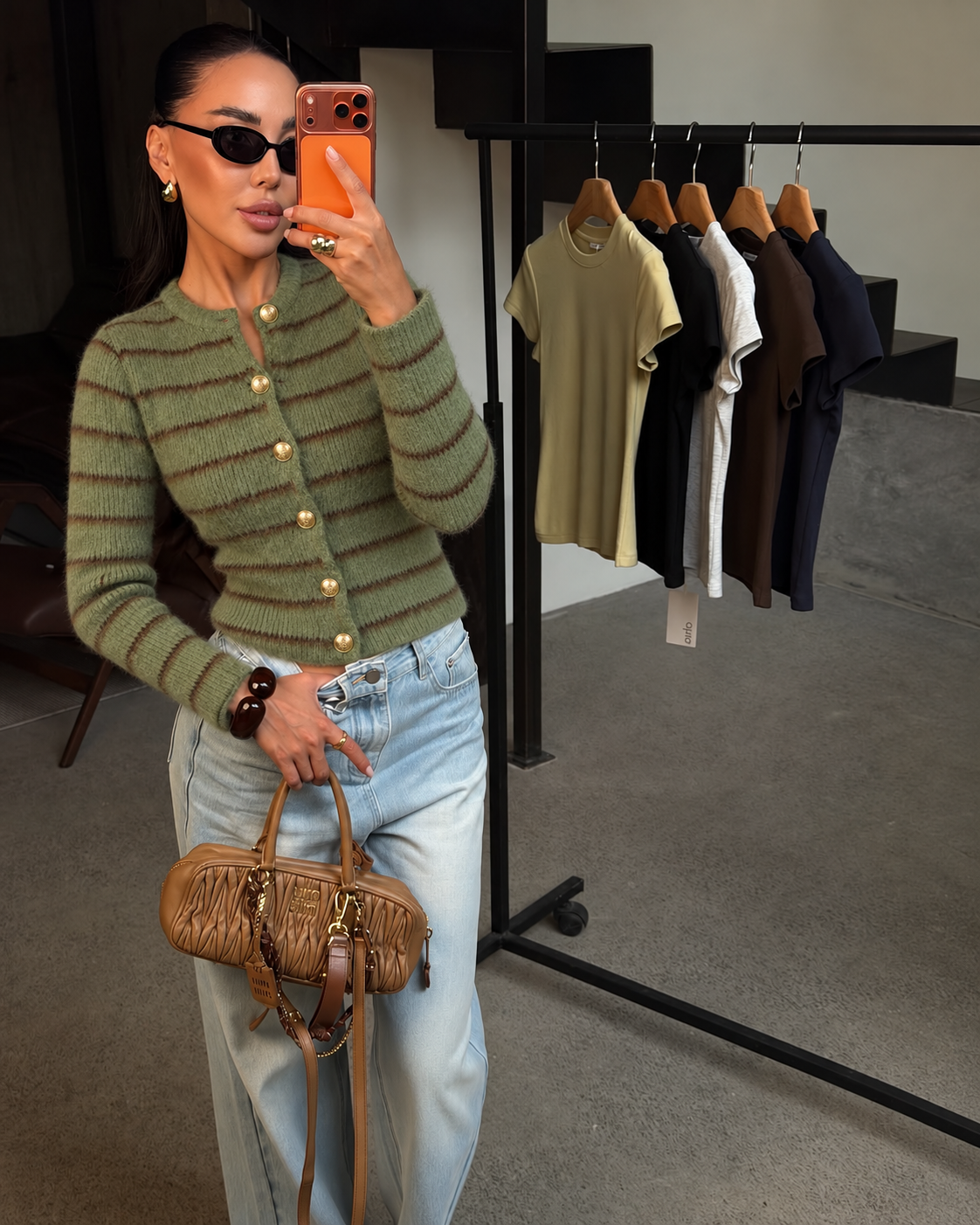 CLOUD STRIPE GOLD BUTTON CARDIGAN – SAGE GREEN 1