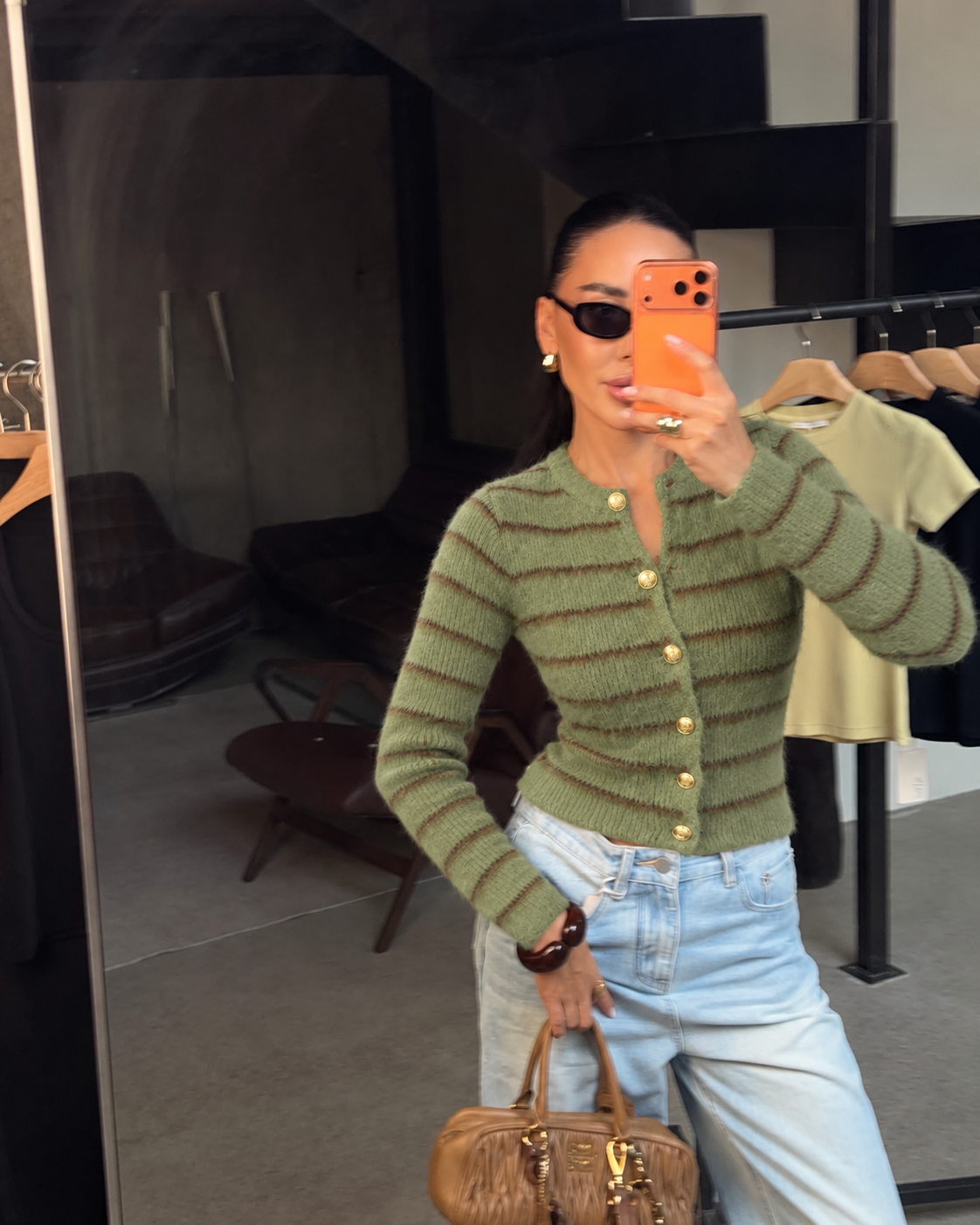CLOUD STRIPE GOLD BUTTON CARDIGAN – SAGE GREEN 2