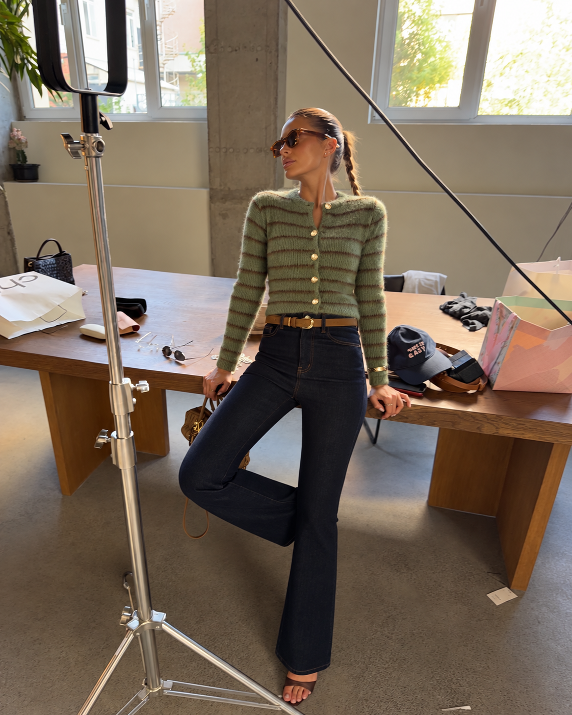 CLOUD STRIPE GOLD BUTTON CARDIGAN – SAGE GREEN 3