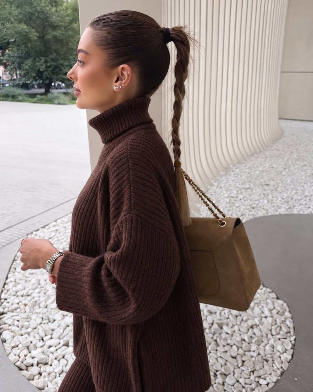 FH BRAND editorial — brown knit set