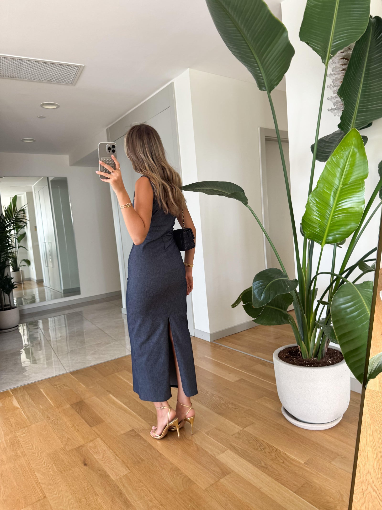 MIDI DENIM  HALJINA "GOLDEN BUCKLE" – INDIGO BLUE