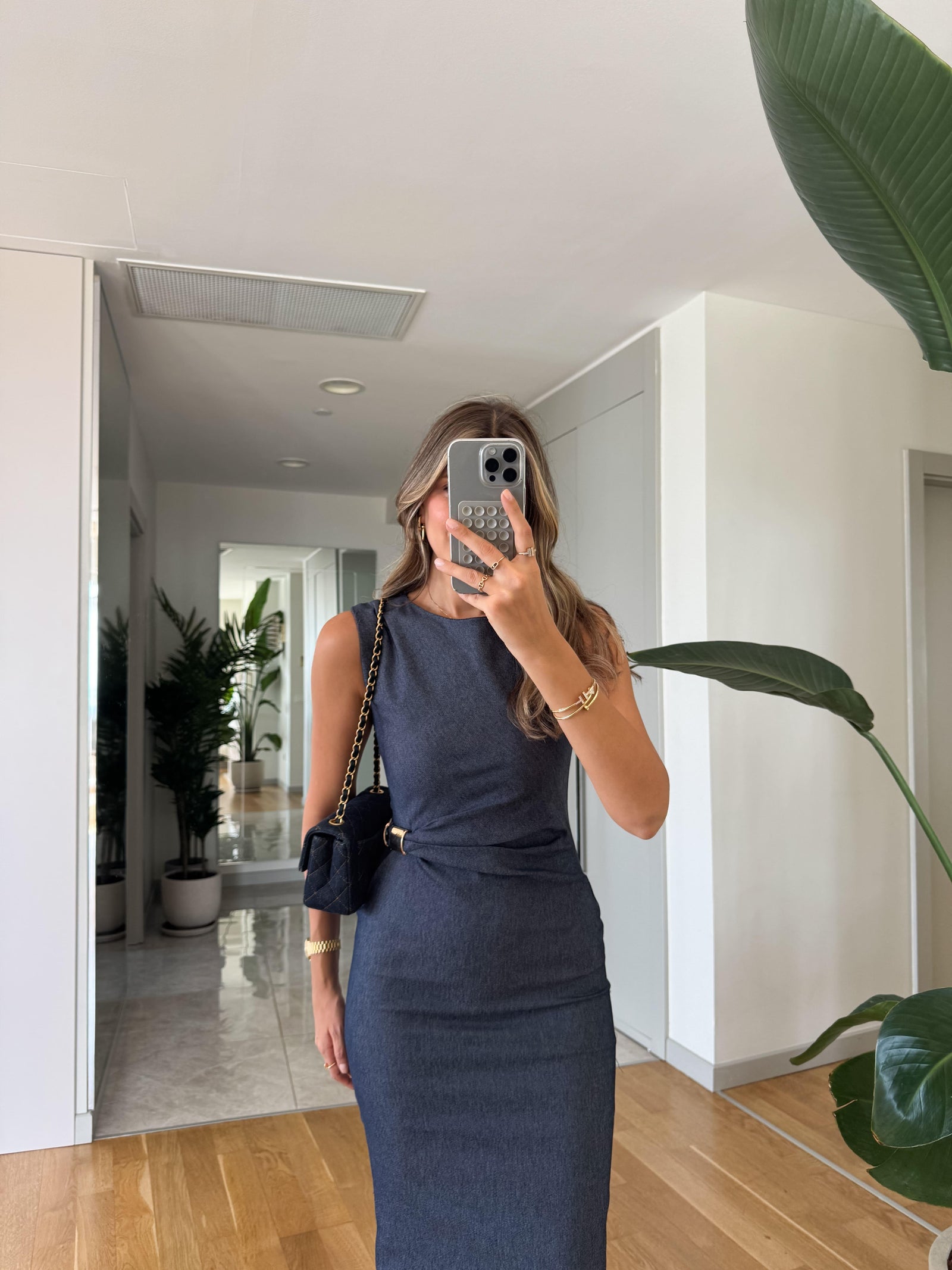 MIDI DENIM  HALJINA "GOLDEN BUCKLE" – INDIGO BLUE