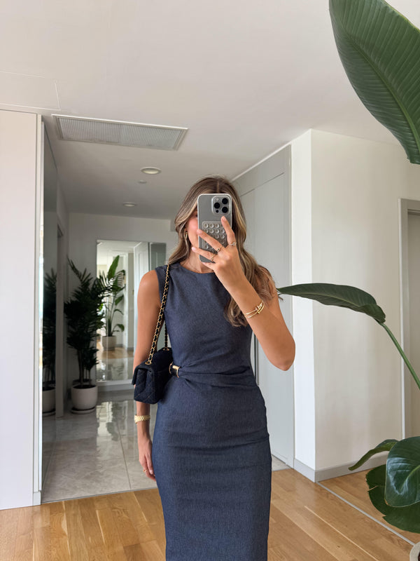 MIDI DENIM  HALJINA "GOLDEN BUCKLE" – INDIGO BLUE
