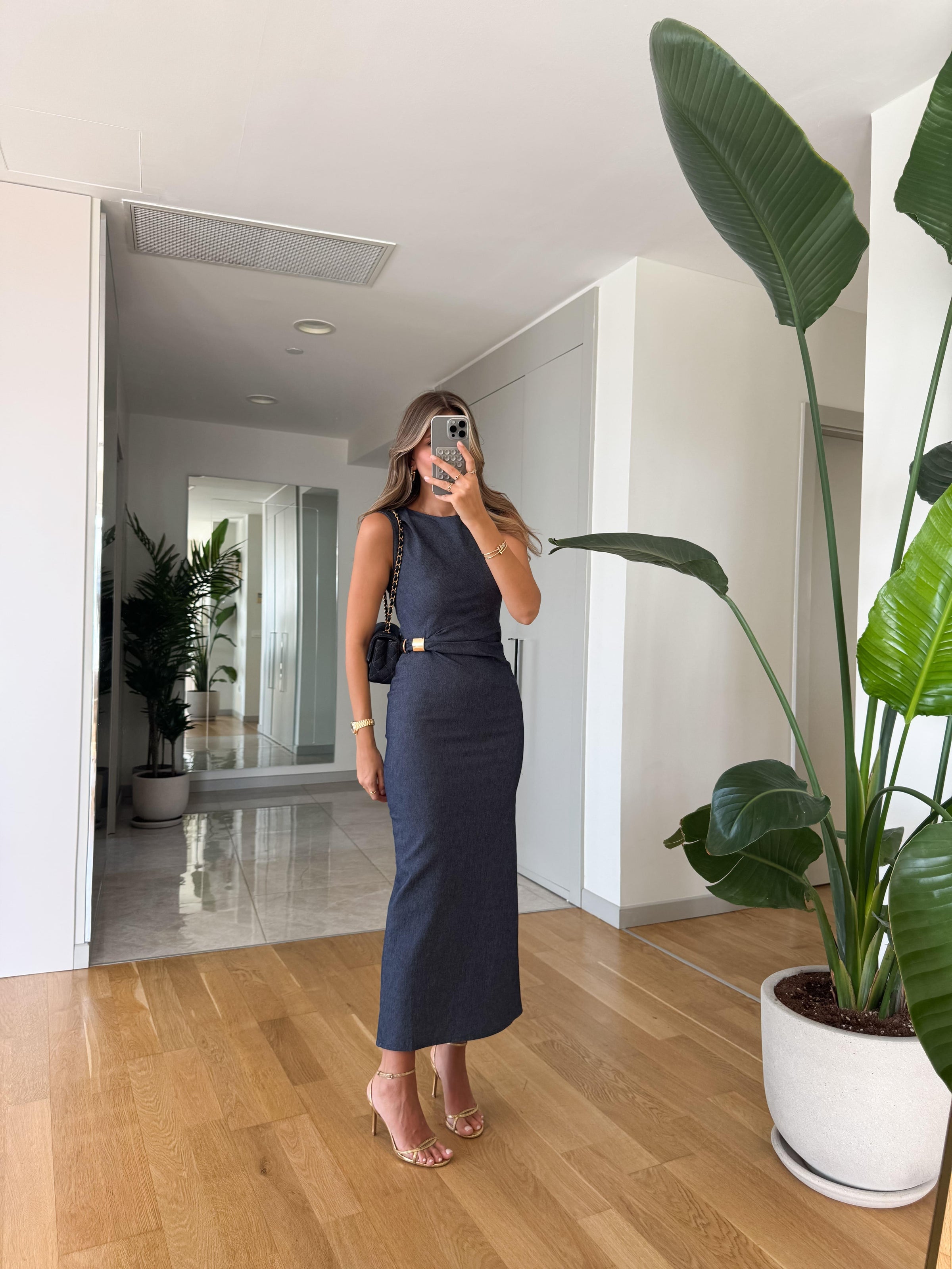 MIDI DENIM  HALJINA "GOLDEN BUCKLE" – INDIGO BLUE