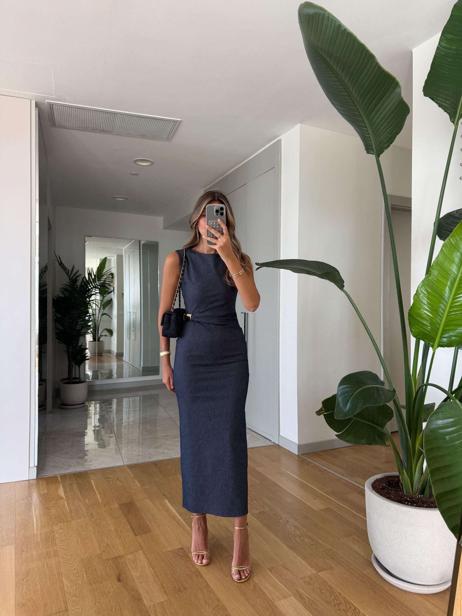 MIDI DENIM  HALJINA "GOLDEN BUCKLE" – INDIGO BLUE