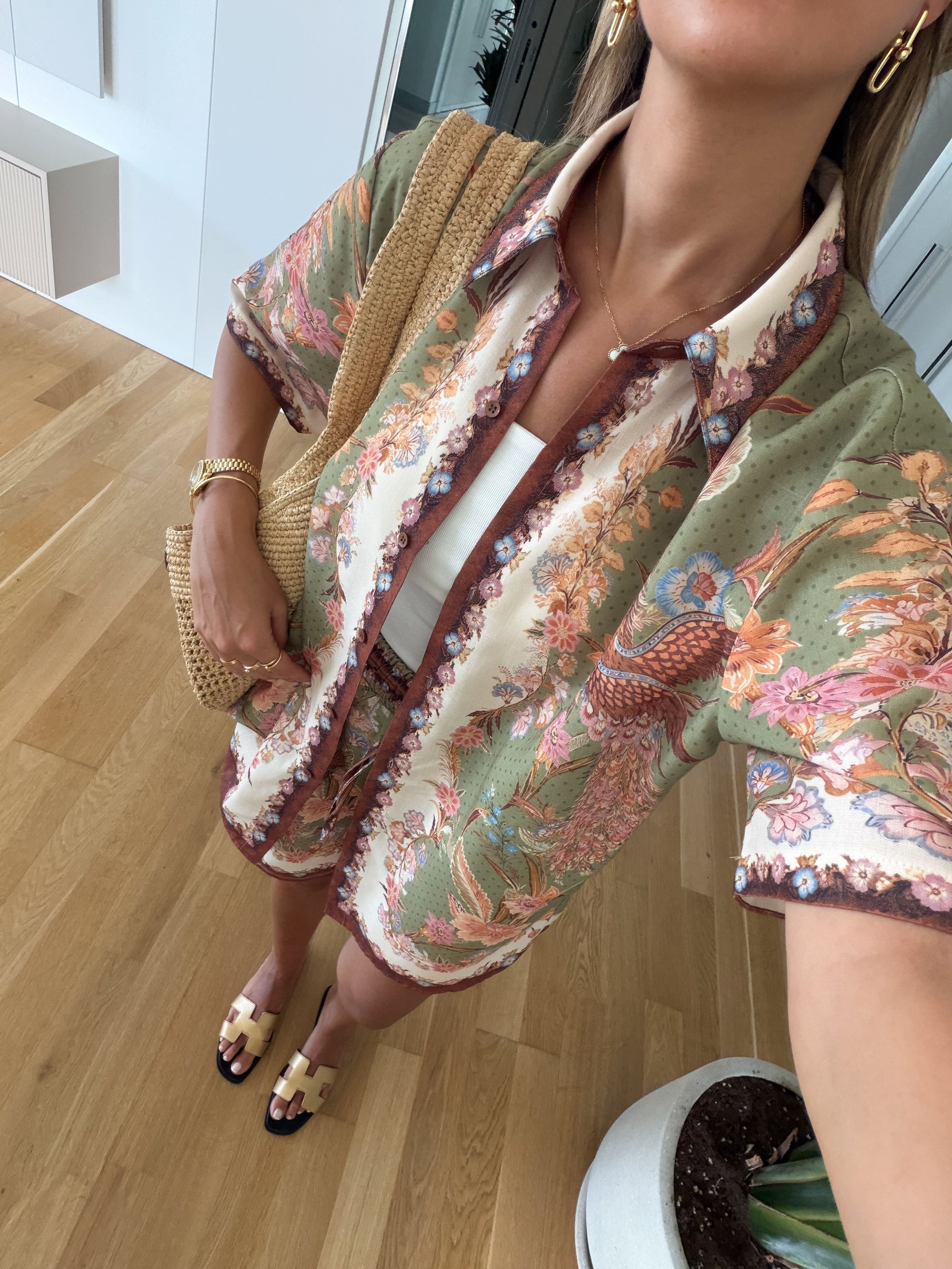 Sage Patterned Shirt & Shorts Set