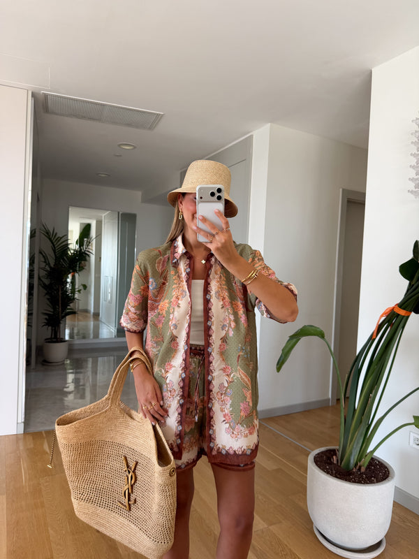 Sage Patterned Shirt & Shorts Set