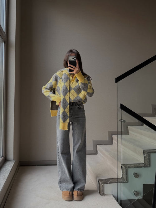 HARRINGTON ARGYLE KNIT & SCARF – YELLOW