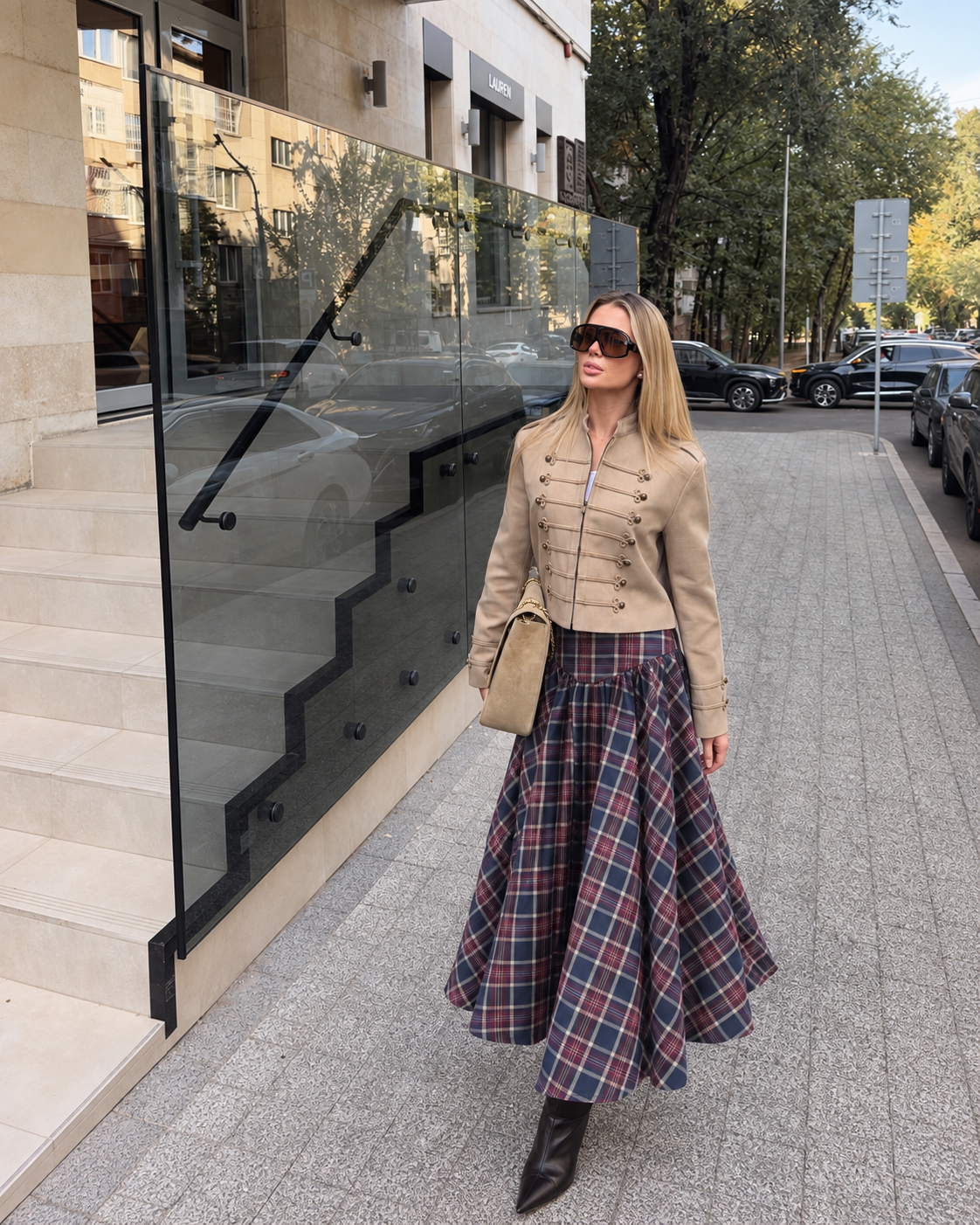 Heritage Check Midi Skirt Navy Red