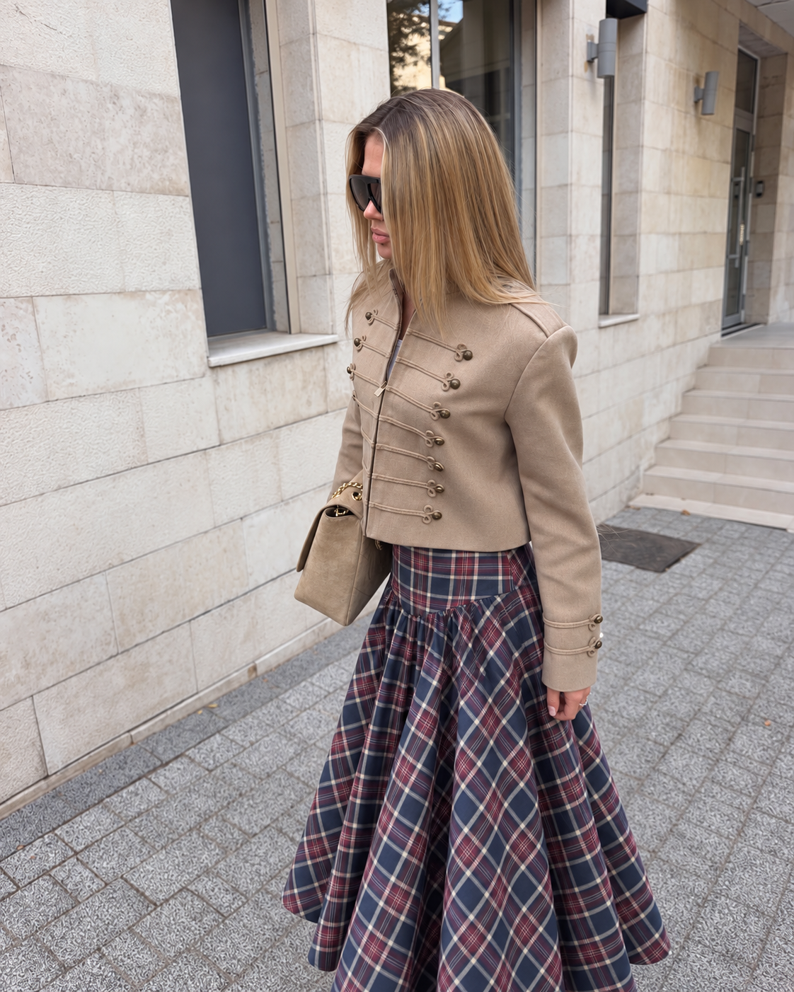 Heritage Check Midi Skirt Navy Red