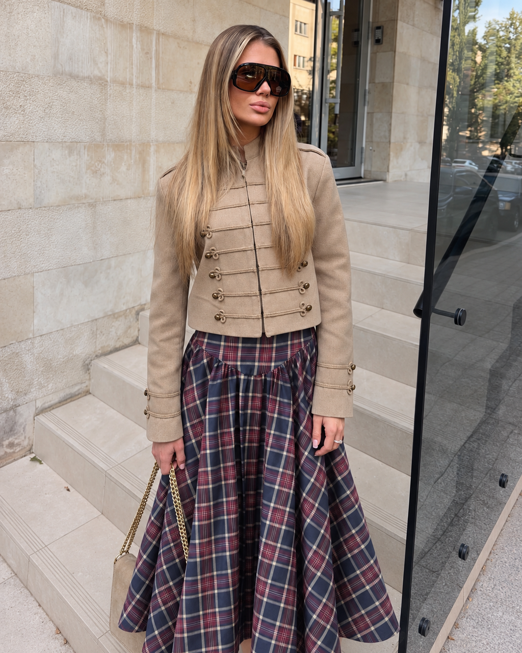 Heritage Check Midi Skirt Navy Red