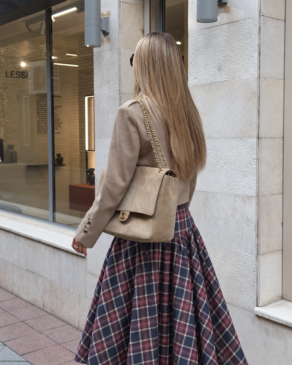 Heritage Check Midi Skirt Navy Red
