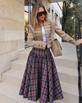 Heritage Check Midi Skirt Navy Red