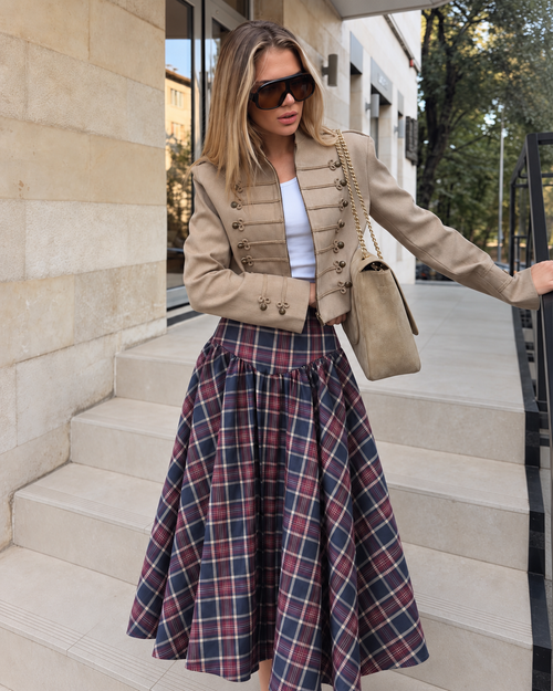 Heritage Check Midi Skirt Navy Red