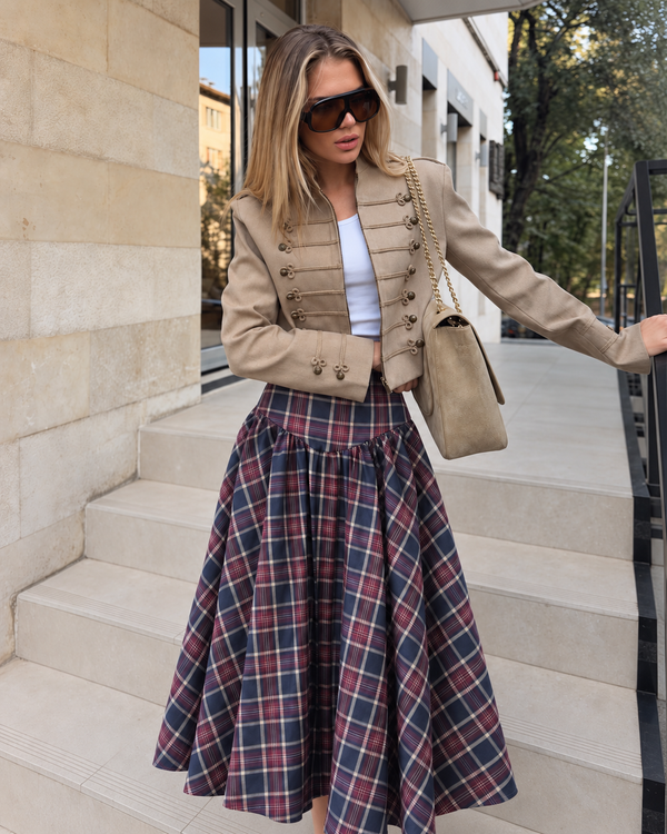Heritage Check Midi Skirt Navy Red