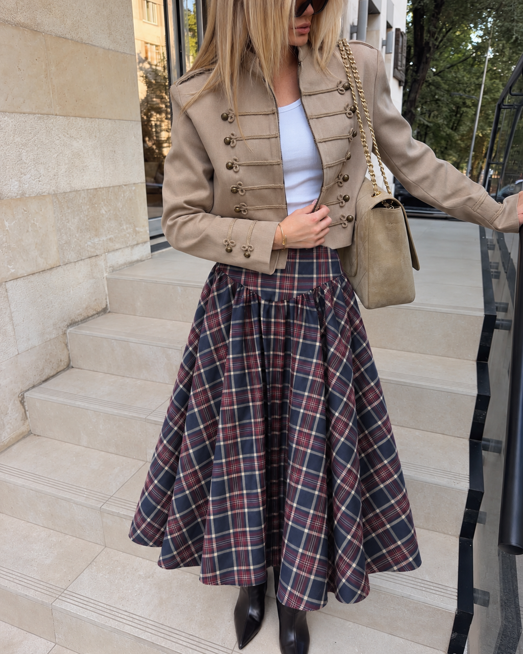 Heritage Check Midi Skirt Navy Red