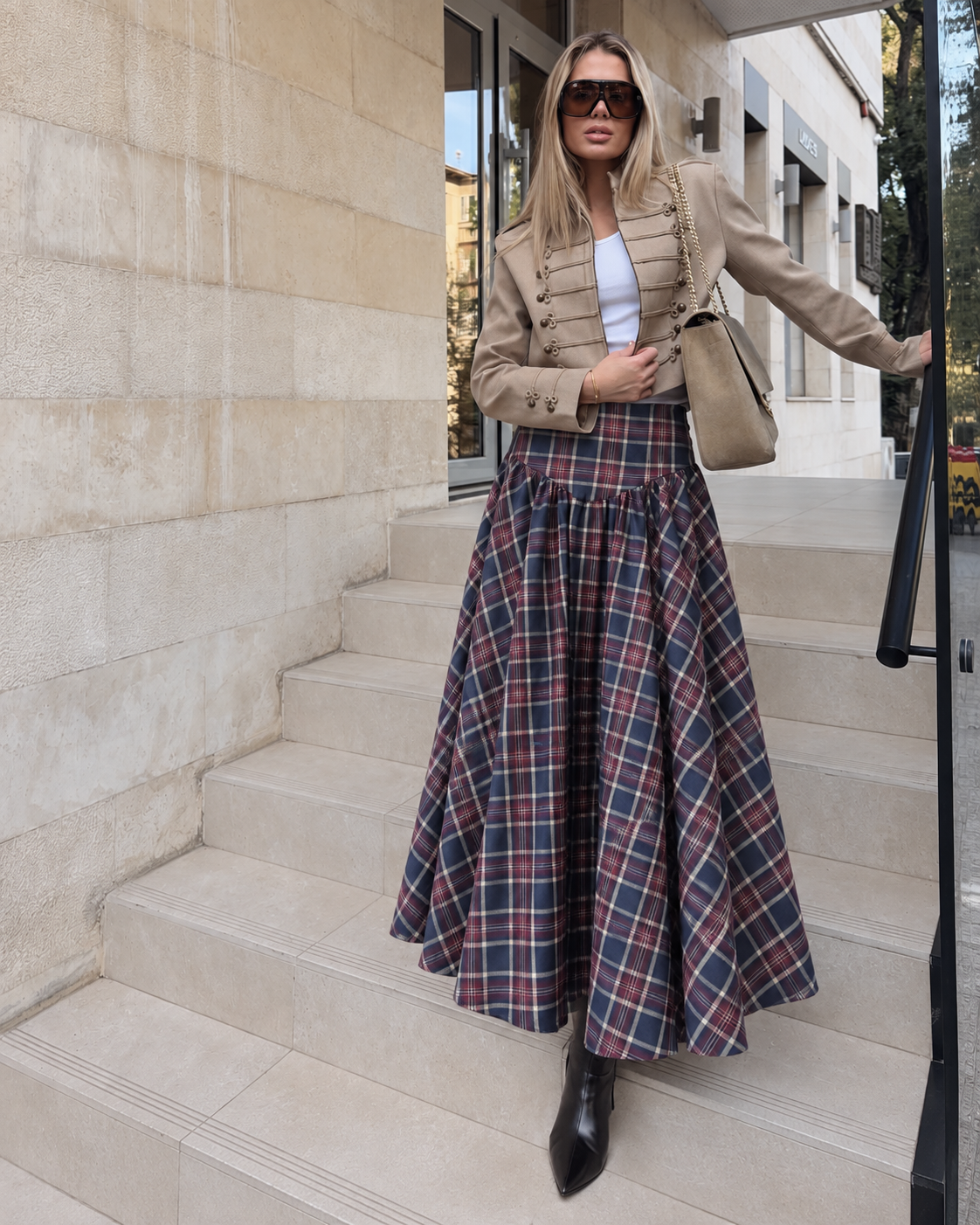 Heritage Check Midi Skirt Navy Red