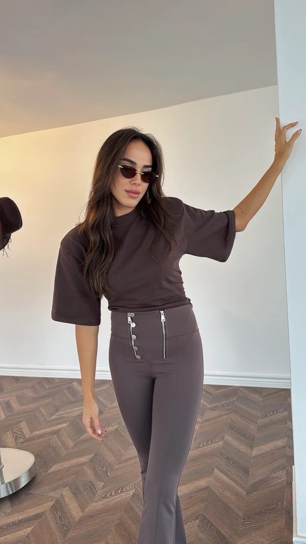 Designer Cotton T-Shirt with back - braon boja