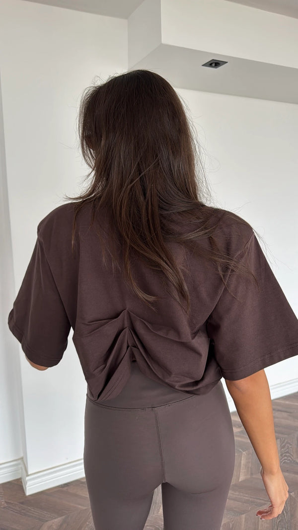 Designer Cotton T-Shirt with back - braon boja