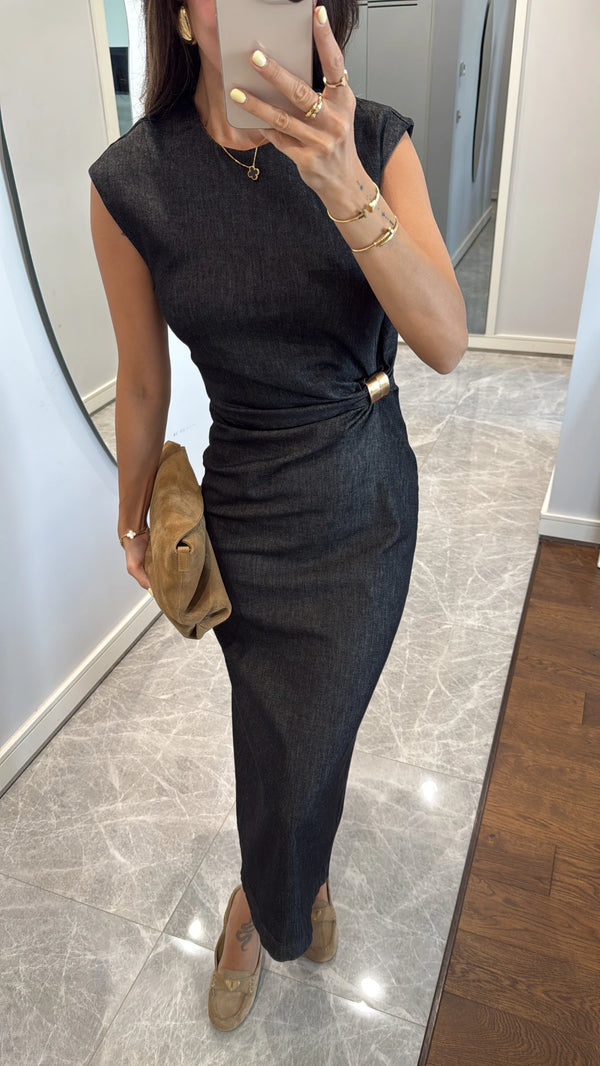 MIDI DENIM  HALJINA "GOLDEN BUCKLE" – INDIGO BLUE