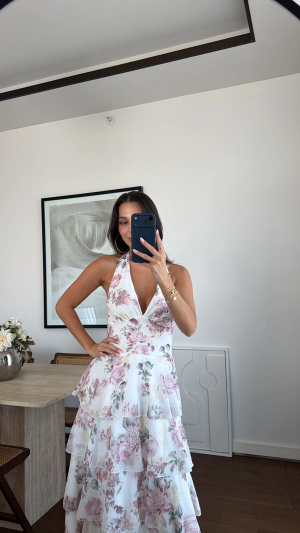 Floral Elegance Halter Maxi Dress